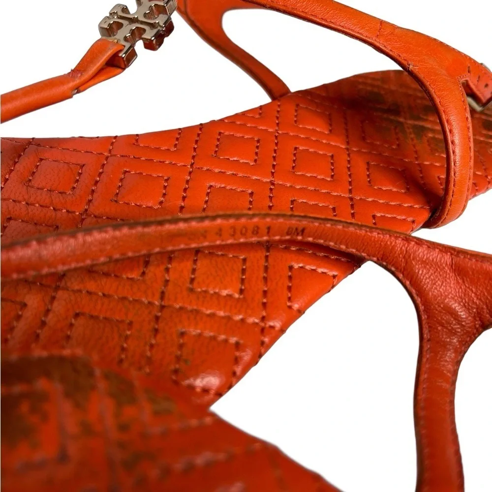 Tory Burch quilted poppy pumpkin Orange  thong sandals women size 8/leather